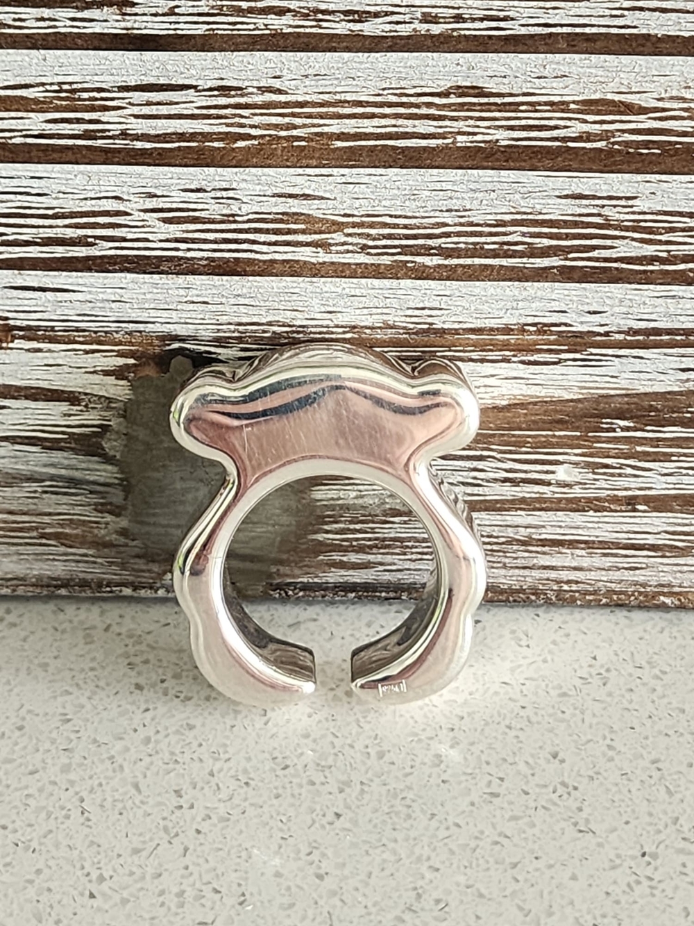 Tous Polished Silver Bear-Outline Open Ring